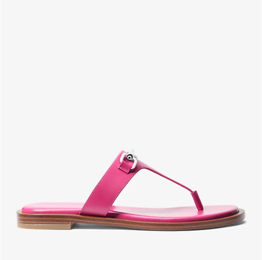 Michael Michael Kors Women's Carson Flat Thong Dragonfruit Leather Sandal Size 6